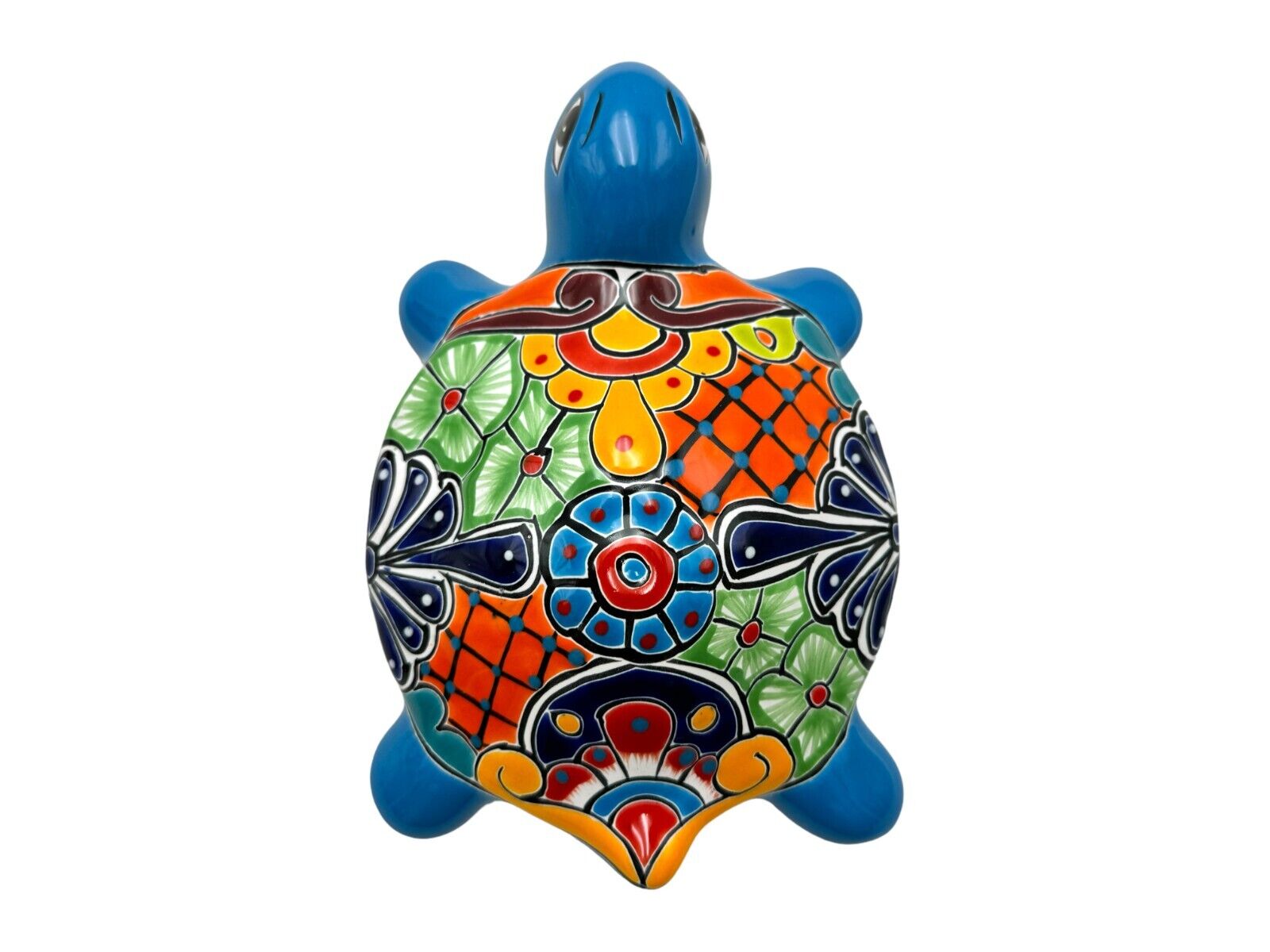 Talavera Turtle Mexican Pottery Folk Art Hand Painted Home Decor 10.25