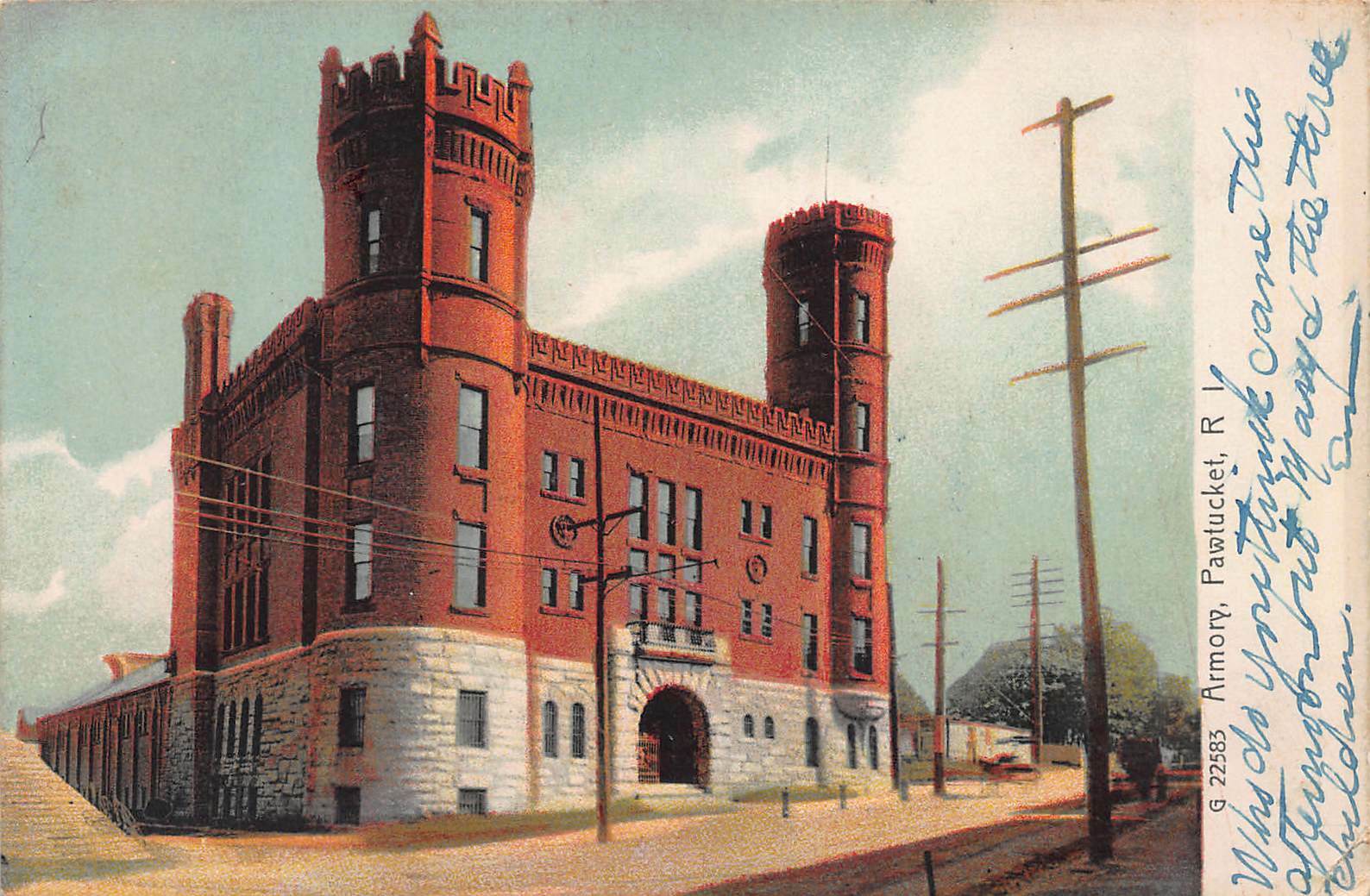 Armory, Pawtucket, Rhode Island, Early Postcard, Used in 1912, Missent Cancel