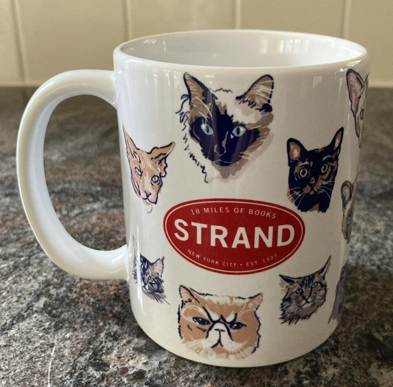 The Strand NYC Ceramic Left Hand Coffee Mug Cats Kitties Meow Bookstore New York