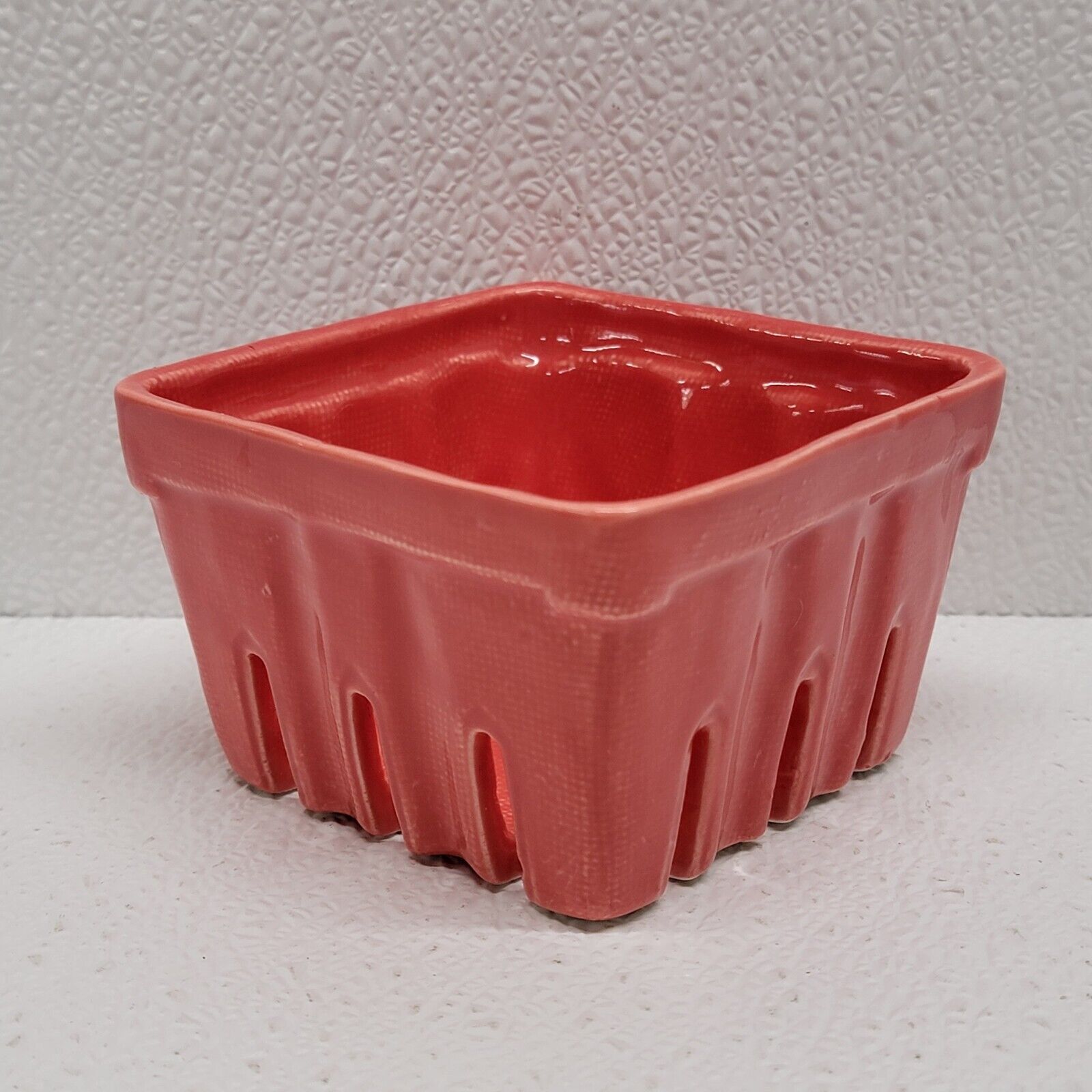 Anthropologie Red Ceramic Berry Basket Fruit Container