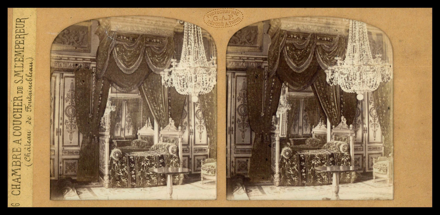 Château de Fontainebleau, Emperor\'s Bedroom, ca.1860, stereo 
