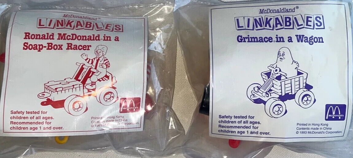 Set of 2 McDonald’s Linkables Ronald/Grimace Happy Meal Toys, FACTORY SEALED