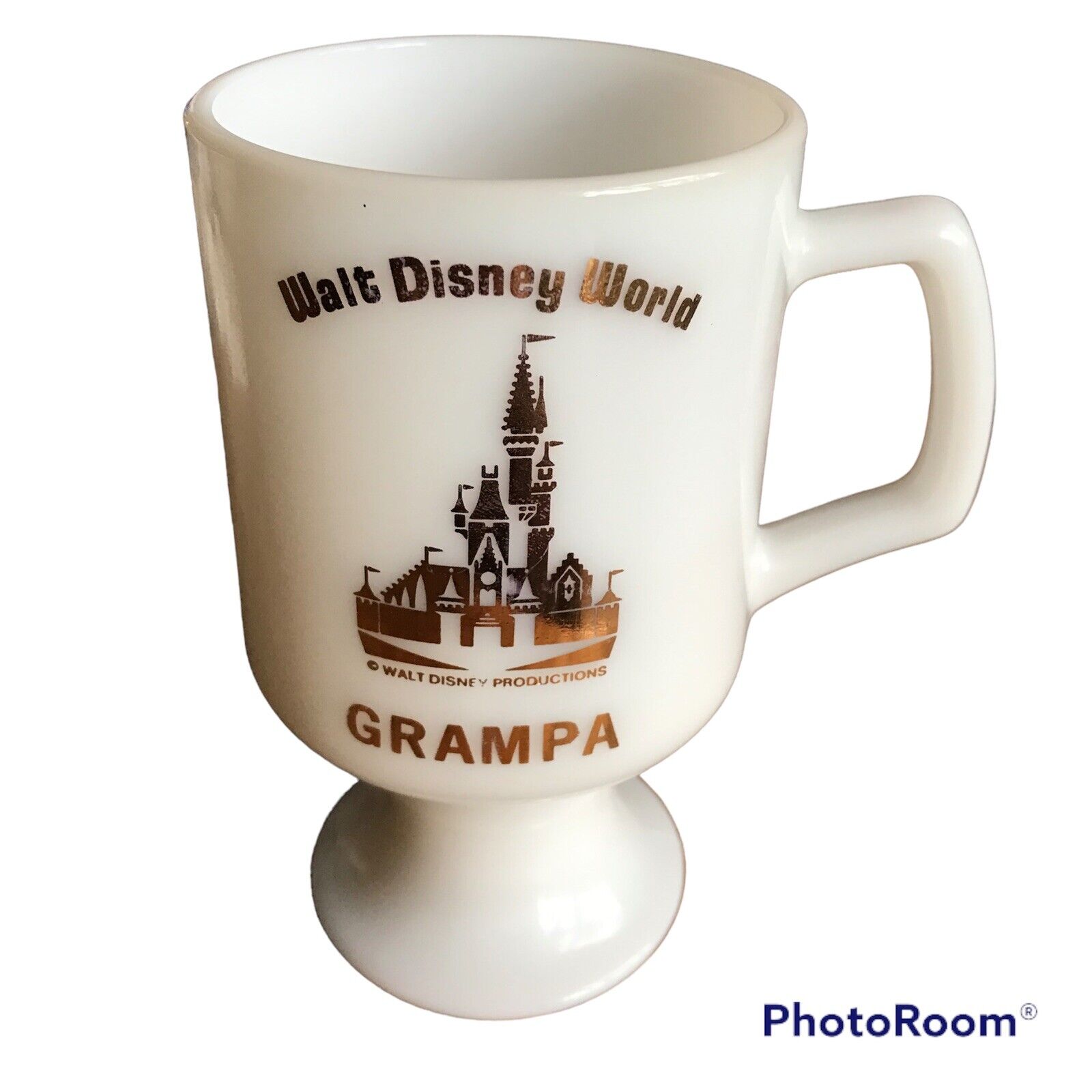 VTG Walt Disney World Grandpa Milk White Glass Mug Castle Drinking Souvenirs