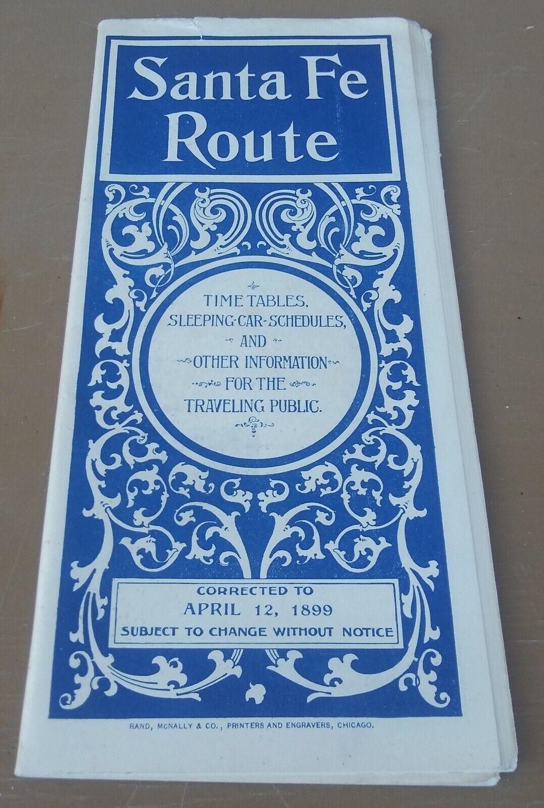 1899 Train Railroad Timetable Schedule Folder Santa Fe Route California Limited