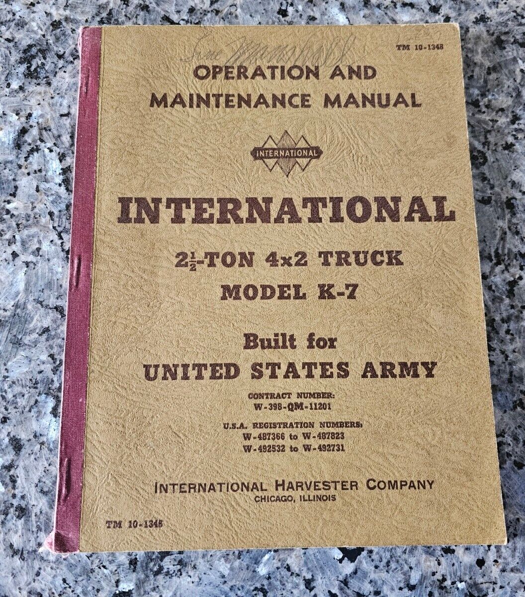 1941 UNITED STATES ARMY International IH 4x2 Truck Model #K-7 Manual *RARE*