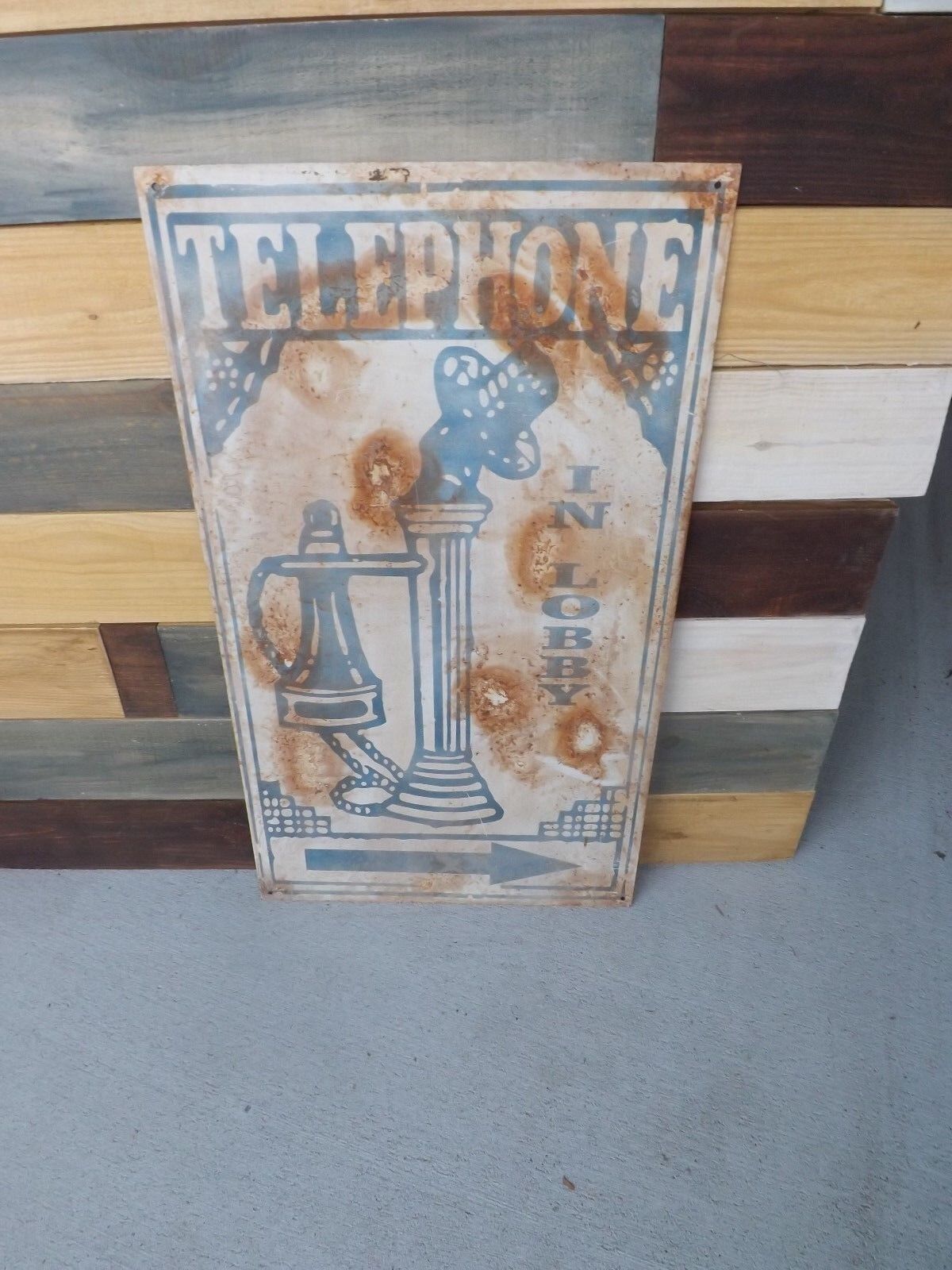 Vintage Telephone In Lobby Hotel Metal Sign GAS OIL SODA COLA Candle Stick 36/20