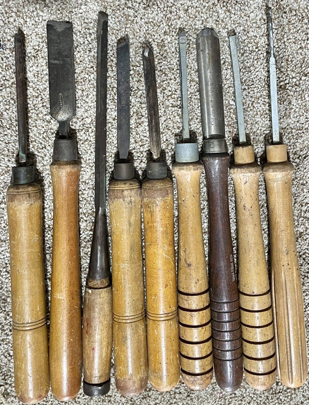 Antique 9 pc Set, 2- Craftsman High Speed Steel Wood Tools Chisels U.S.A..