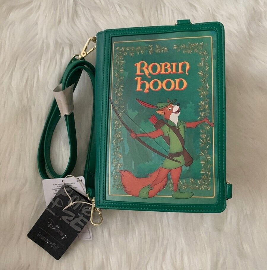 LOUNGFLY x DISNEY Robin Hood Book Convertible Backpack Crossbody Bag NWTs