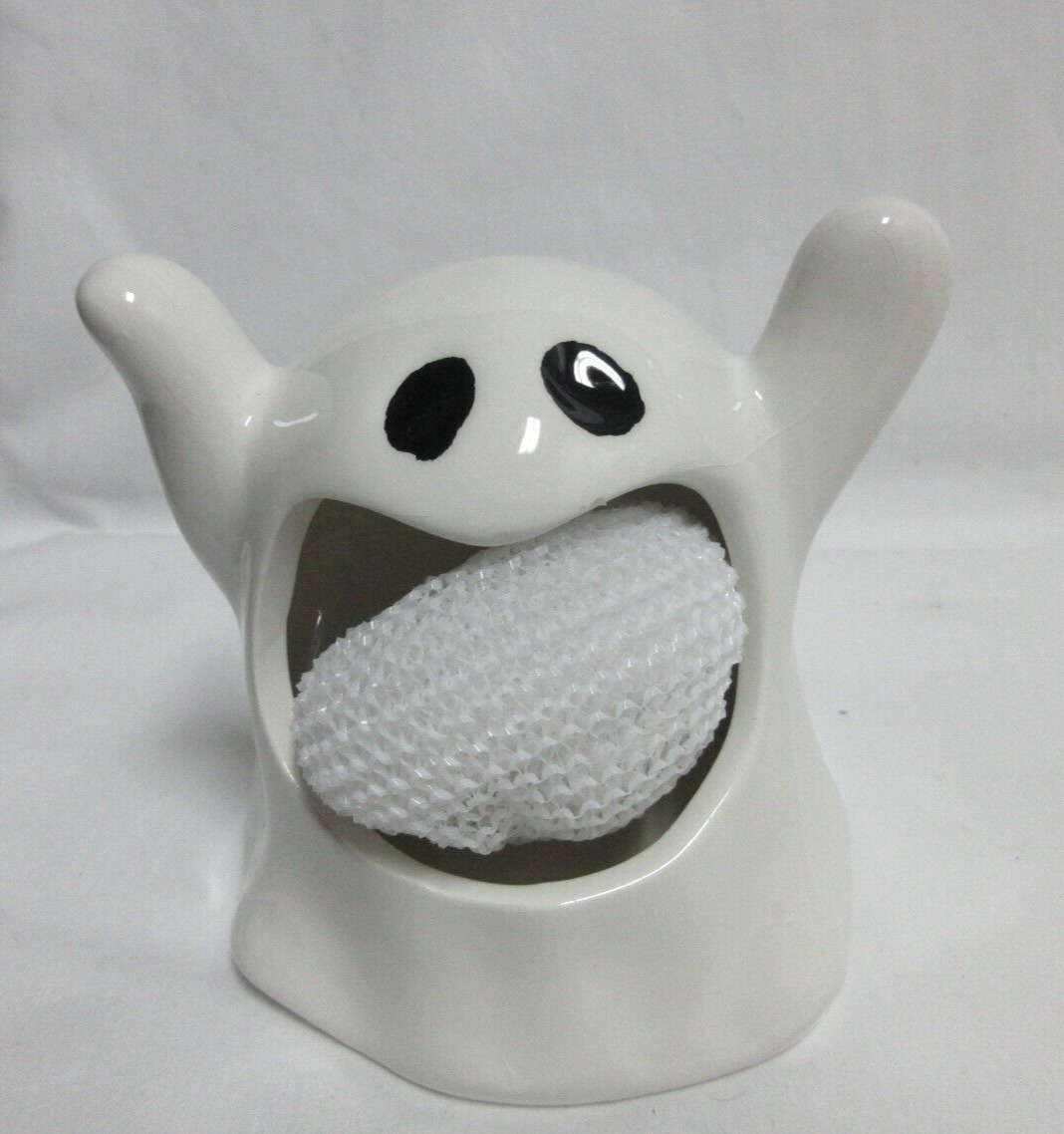 FULL MOON FURNISHINGS Halloween Ceramic White Ghost Scrubby Holder NEW