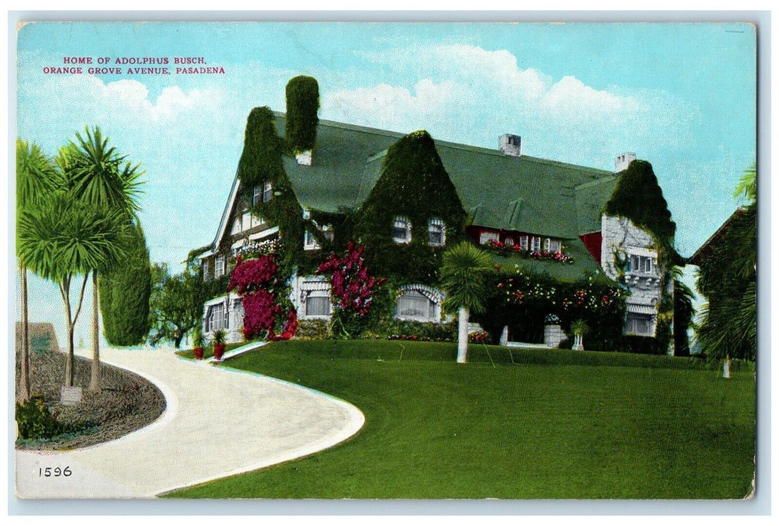 c1910's Home Of Adolphus Busch Orange Grove Pasadena California CA Postcard