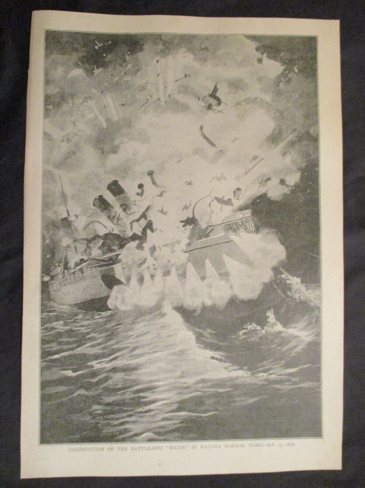 1899 U.S. Naval Print - Destruction of Battleship Maine, Havana Cuba, Feb. 15