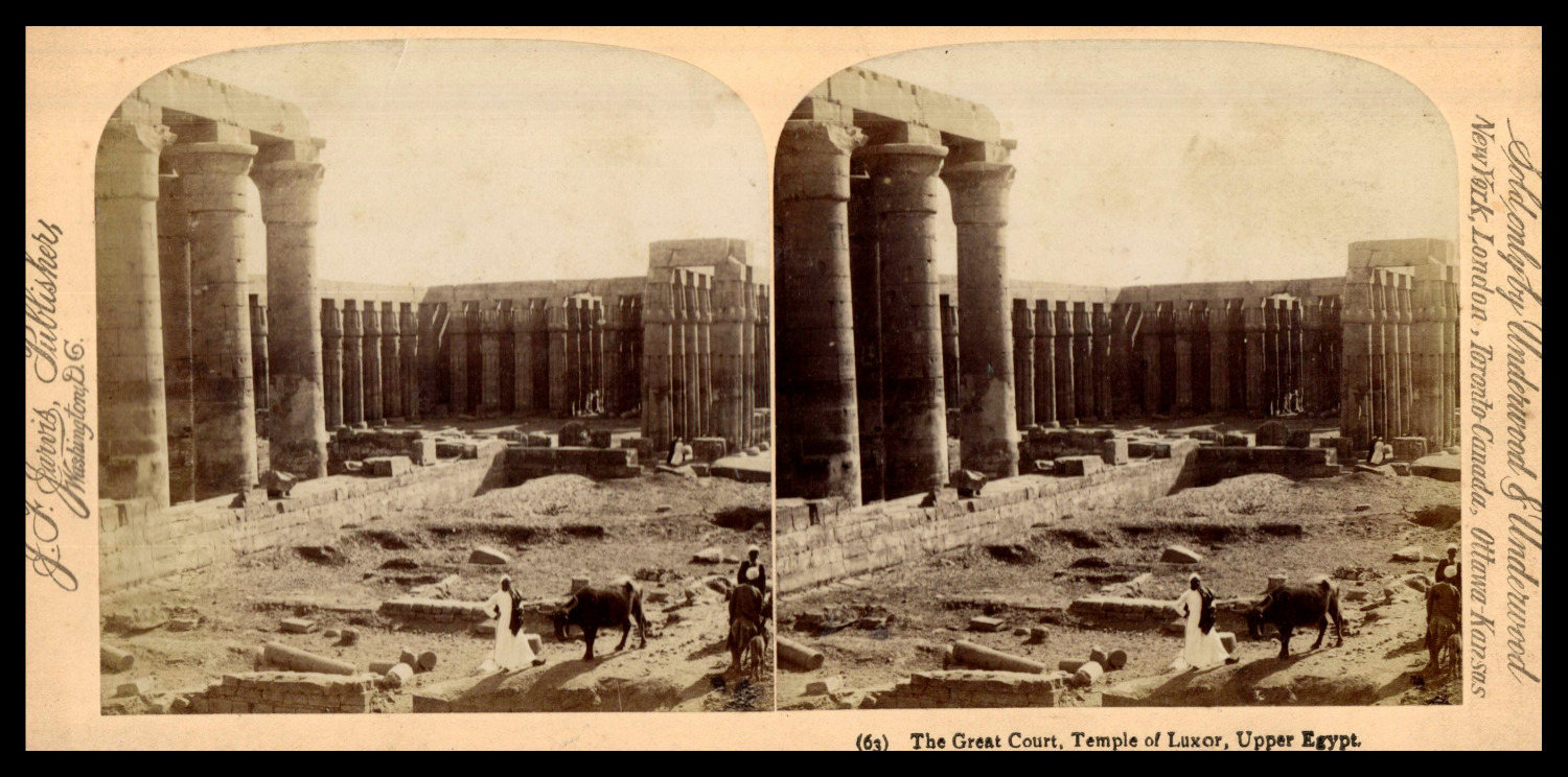 Egypt, Luxor Temple, Grand Court, ca.1880, Stereo Vintage Stereo Print,