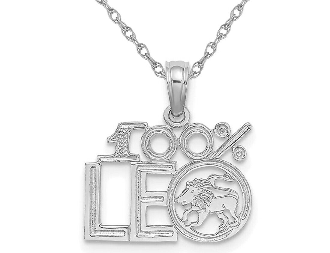 14K White Gold 100% LEO Charm Astrology Pendant with Chain