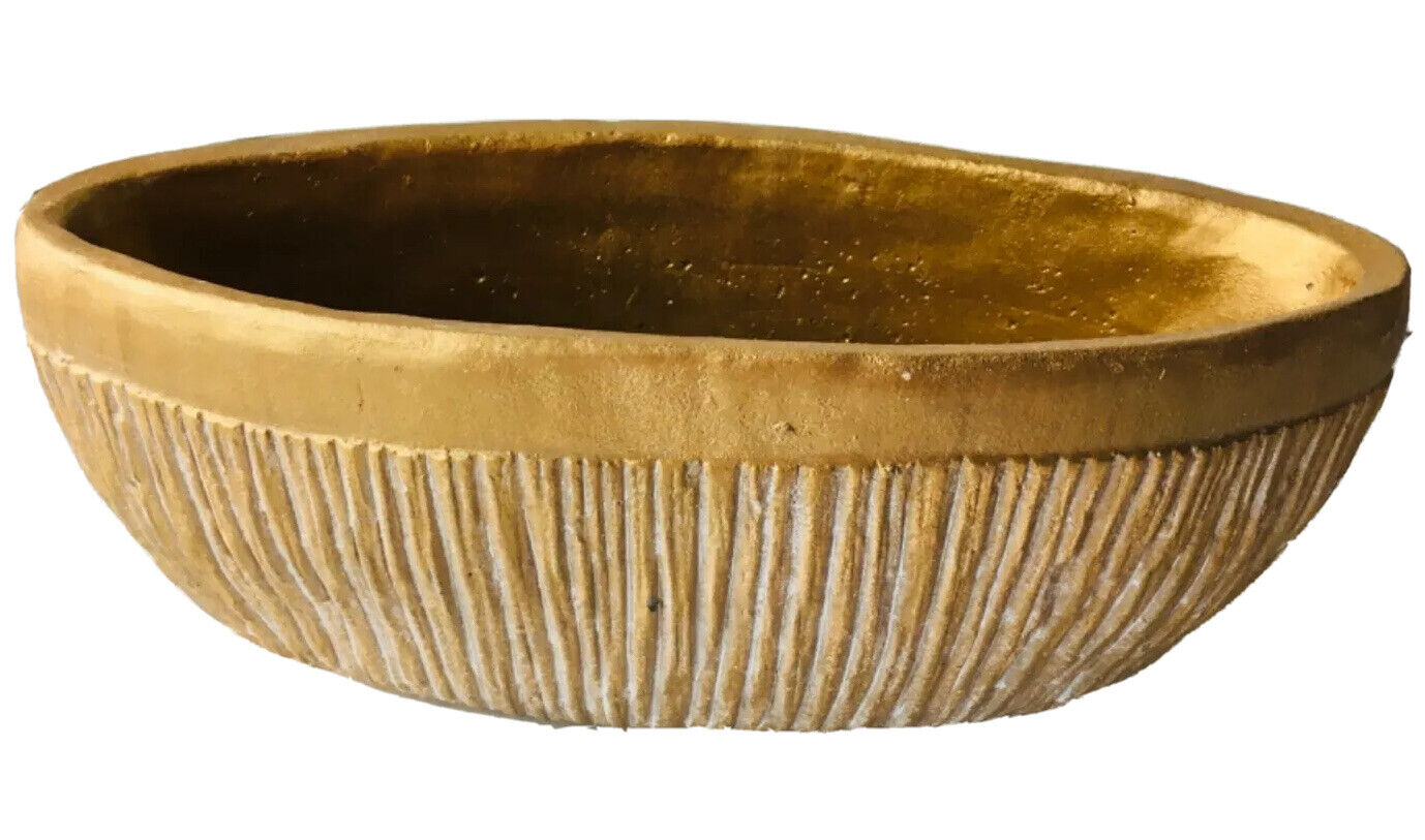 Handcrafted Gold Planter Pottery Bowl Candy Dish Decorative Oval Textured