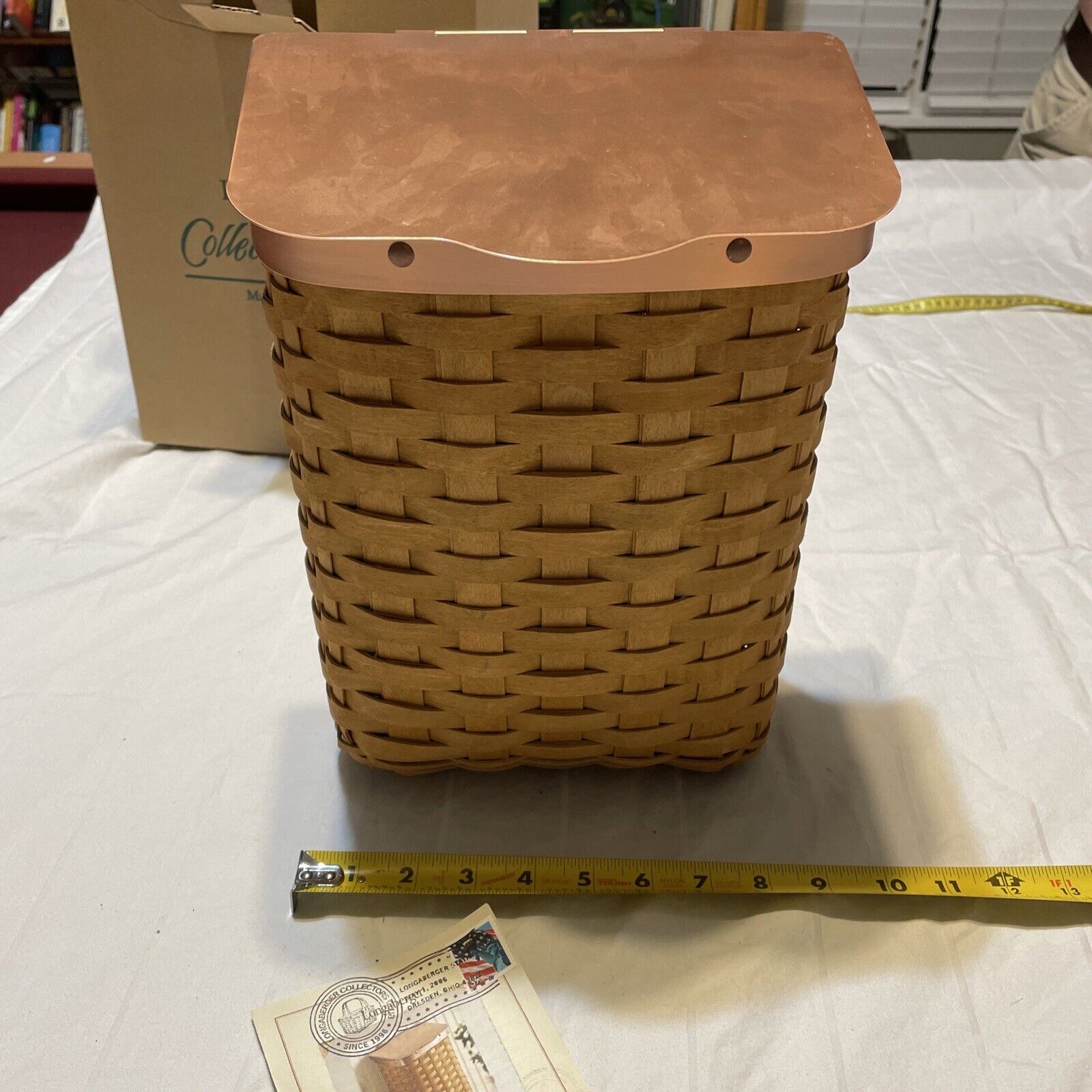 Longaberger Mailbox Basket Copper Lid  2006 12.5”x9.5”x6” + Plastic Protector
