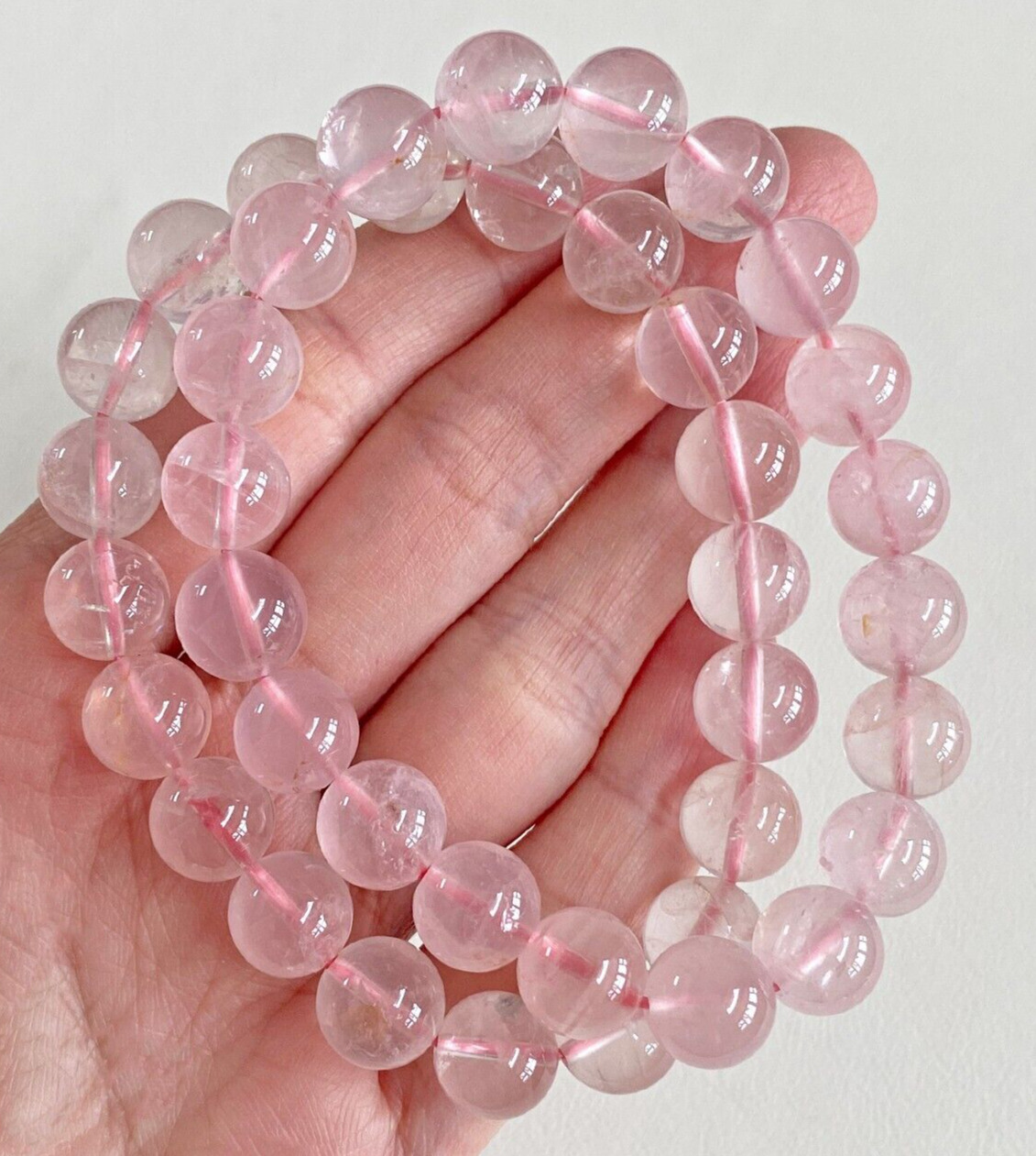 Natural 10mm Pink Rose Quartz Crystal Round Gemstone Stretch Bracelet For Love