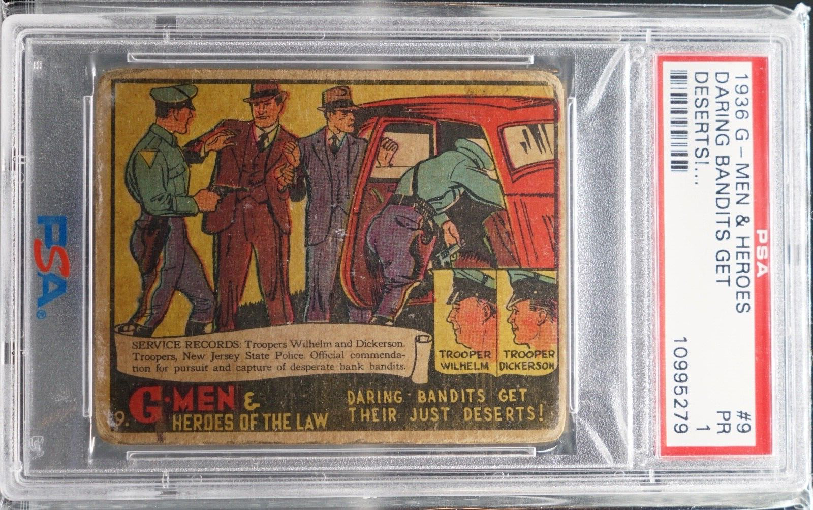 1936 Gum G-Men & Heroes of The Law - #9 G-Men Card Daring Bandits Get.. PSA 1