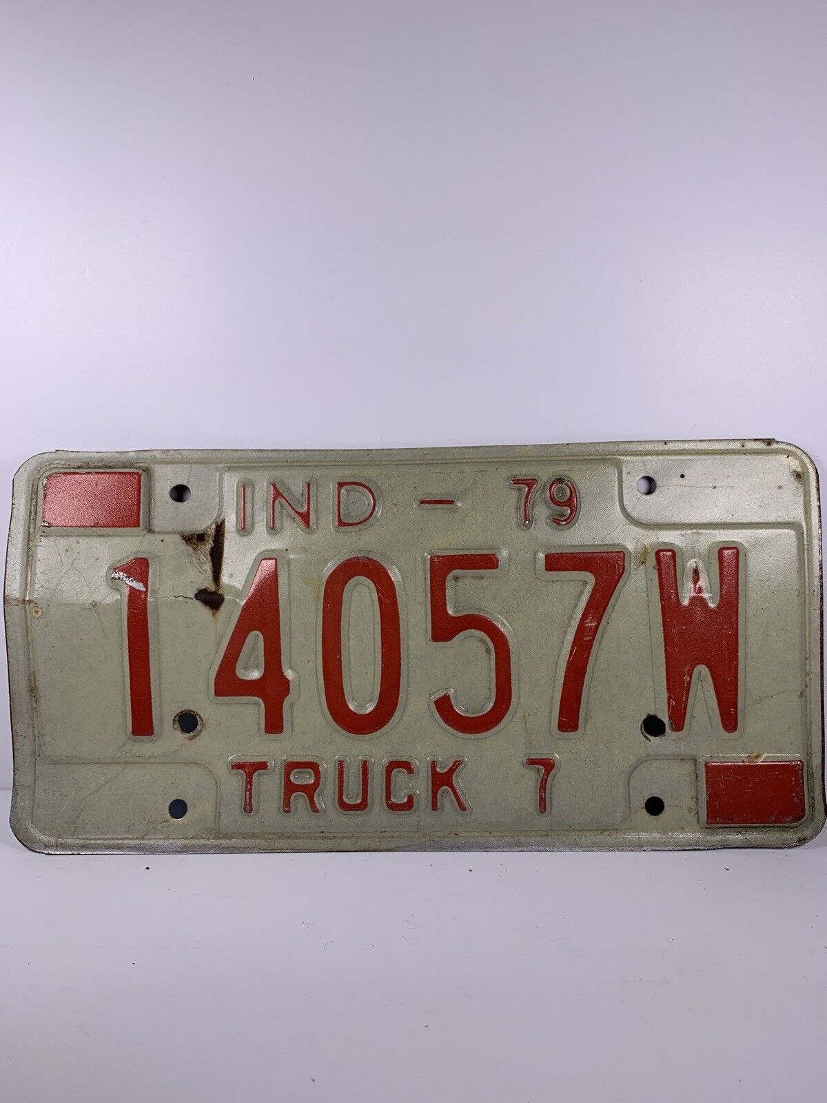 Vintage Original Indiana 1979 Year Truck License Plate 14057W Red White IND