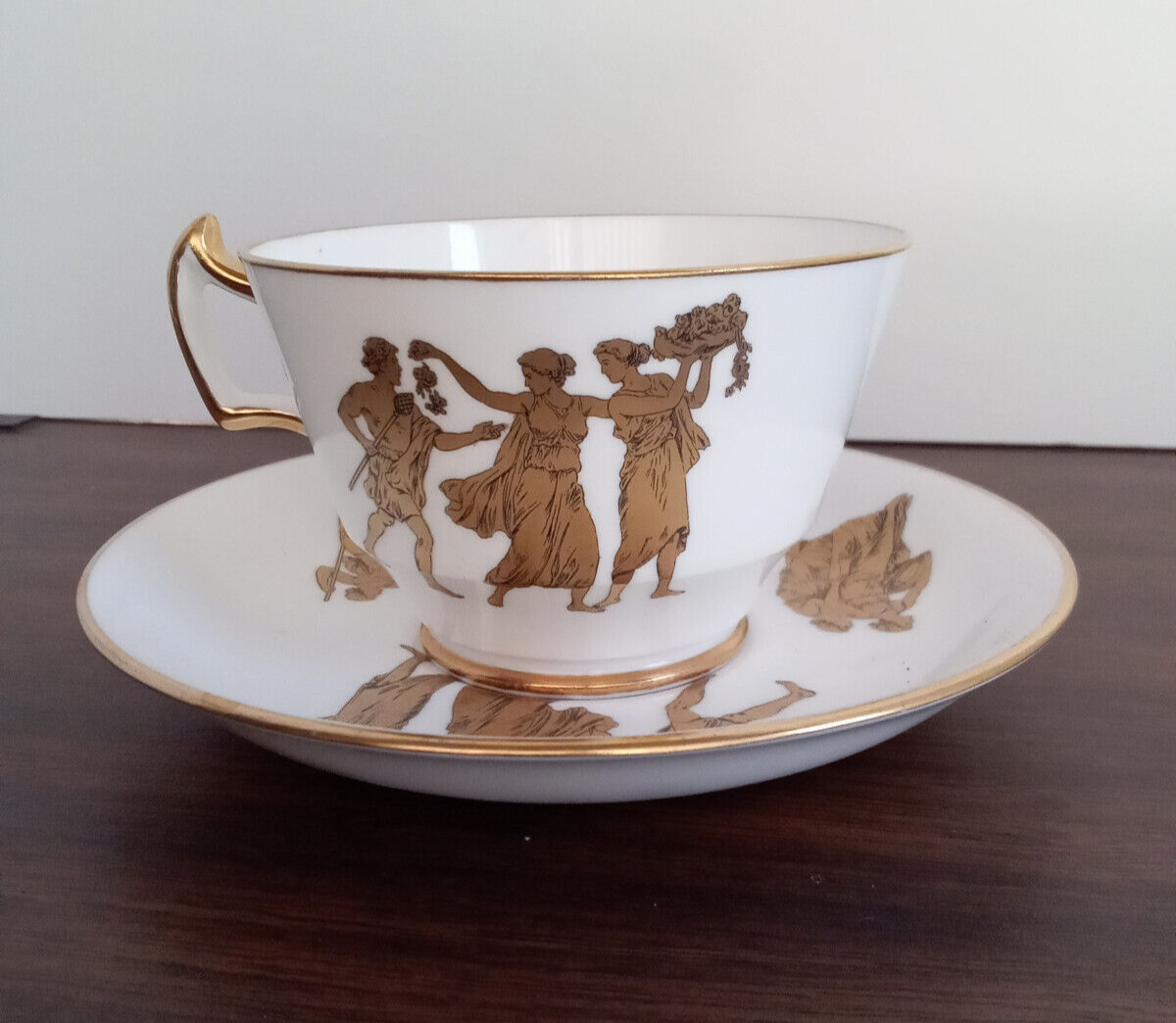Vintage Hammersley Bone China Teacup & Saucer Greek Pattern in Gold Made in Engl