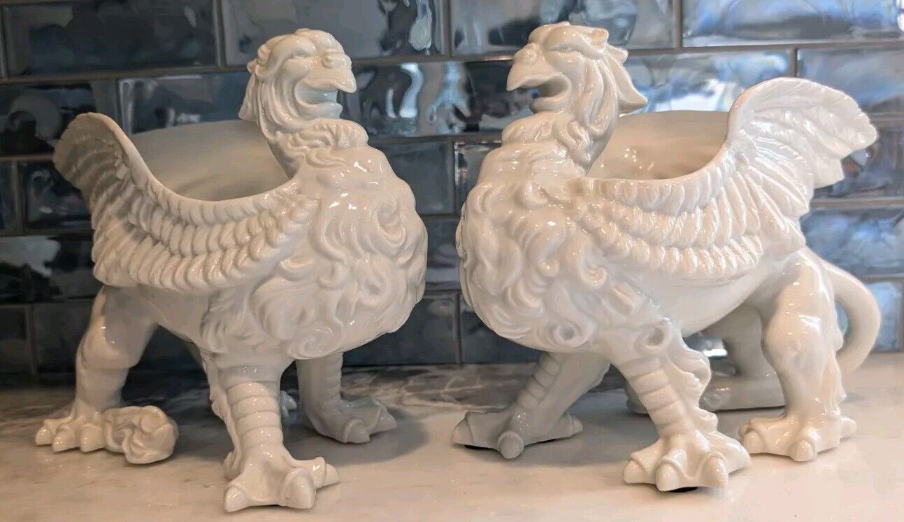 RARE PAIR of Vintage 1976 Fitz & Floyd GRIFFIN Dragon Planters Pristine Flawless