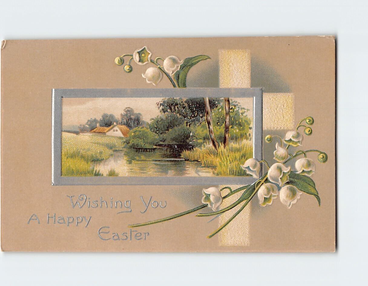 Postcard Countryside Home Wishing You A Happy Easter Embossed Card
