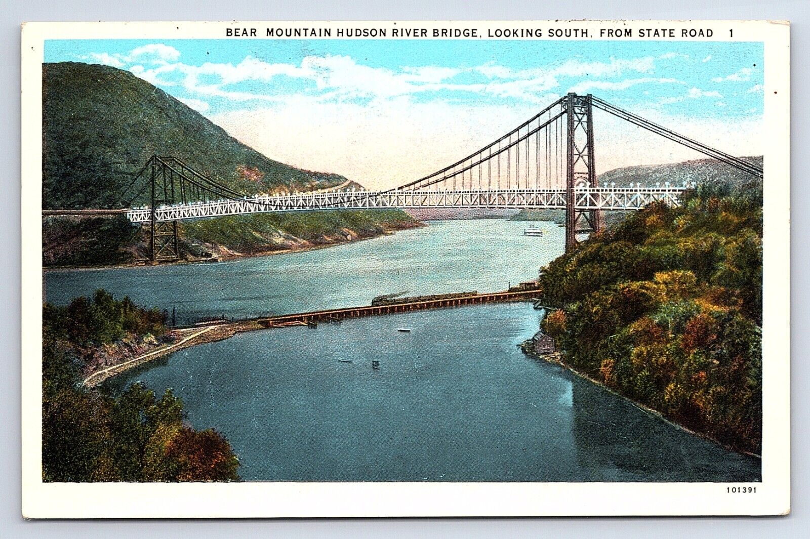 Postcard Bear Mountain Hudson River Bridge Looking South From State Road 1 NY