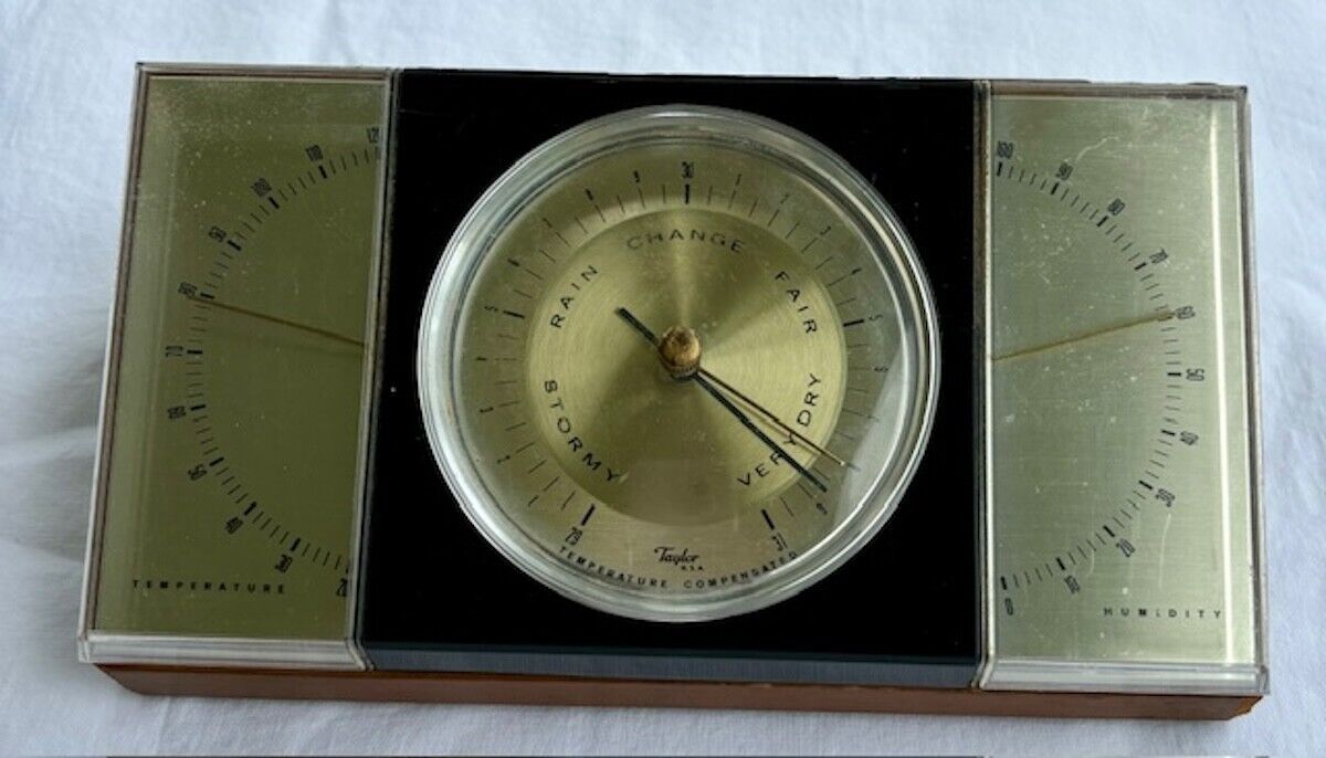 Taylor Mid Century Modern Desktop Weather Station with pure Mahogany Case