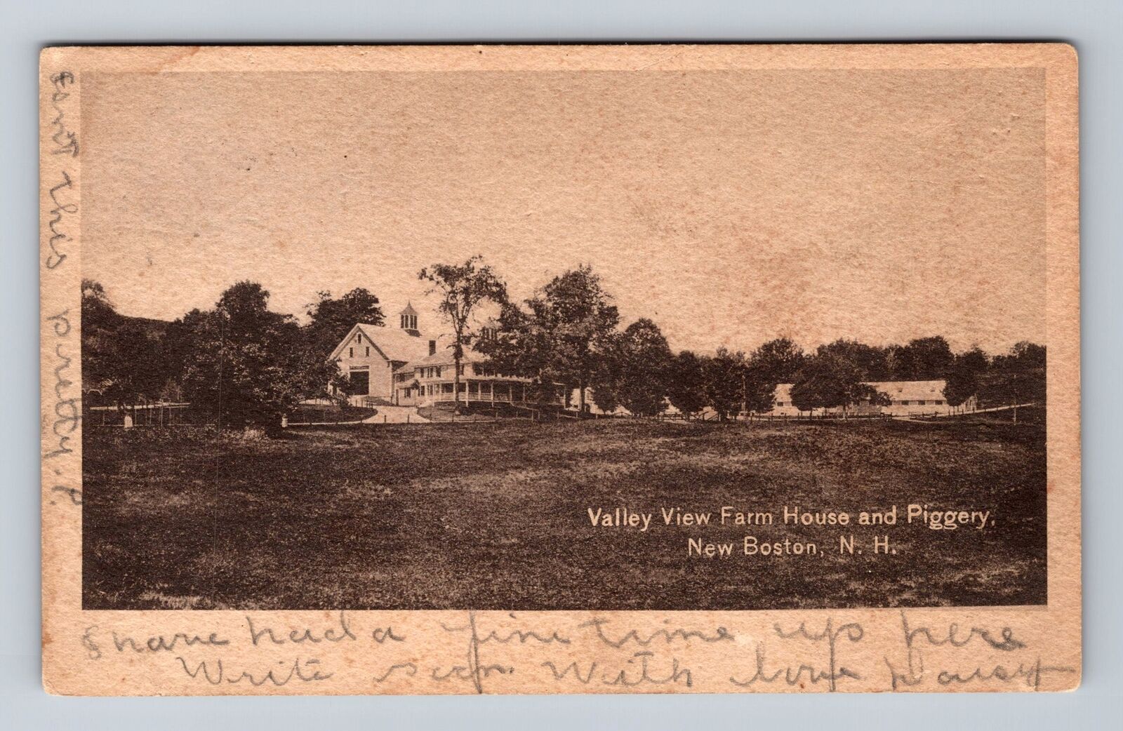 New Boston NH-New Hampshire, Valley View Farm House & Piggery, Vintage Postcard