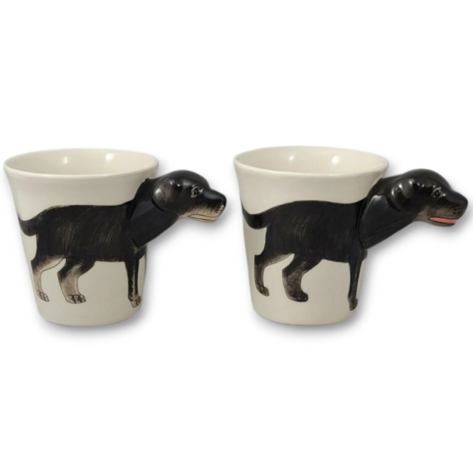 2 Black Lab Dog Coffee Mugs Set White 3 1/4\