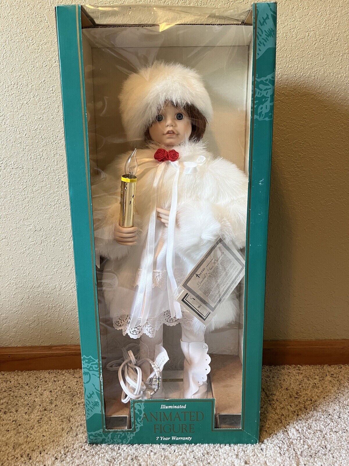 New  Vintage 24” Telco White Fur Animated Christmas Motionette, NOS