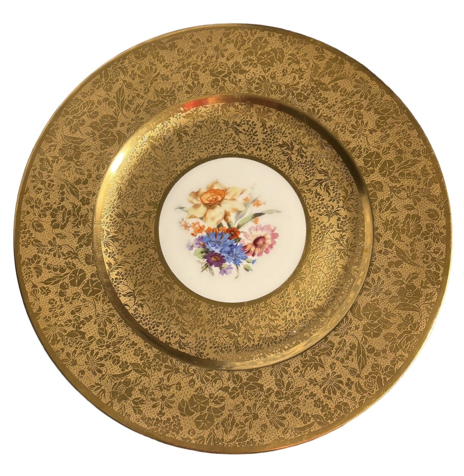 Vtg Royal Bavarian Hutschenreuther Selb Bavaria Gold Encrusted Dinner Plate 11”