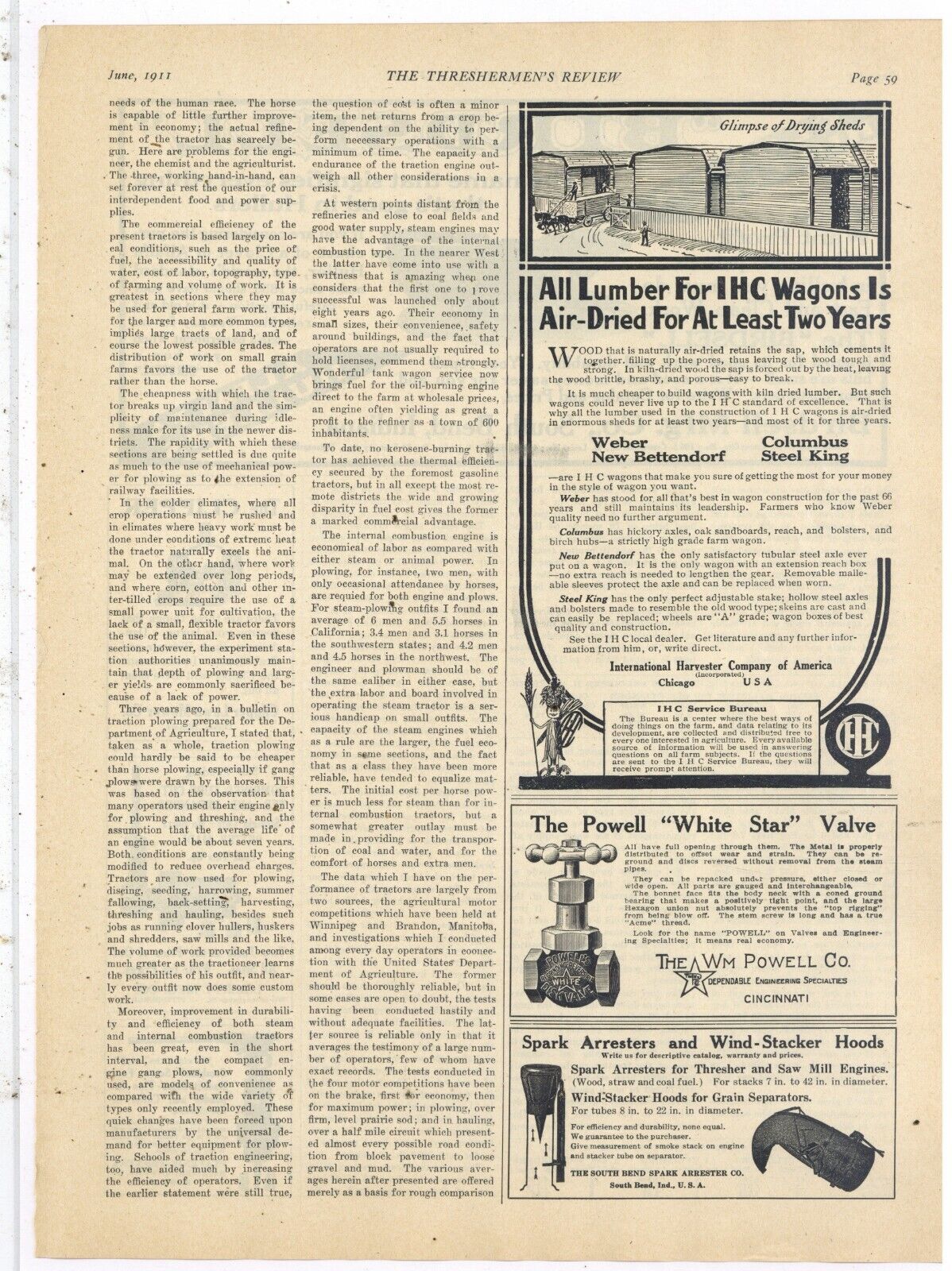 1911 IHC International IH Ad: Weber, New Bettendorf, Columbus, Steel King Wagons