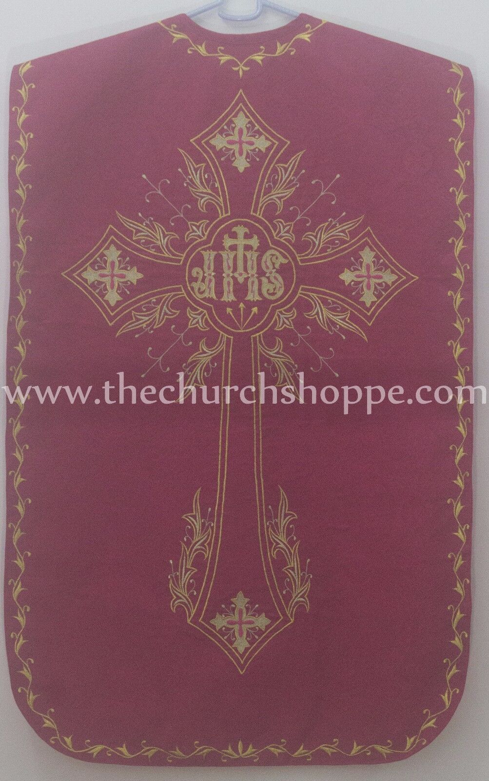 Dark Rose  Roman Chasuble Fiddleback Vestment & mass set IHS embroidery NEW 