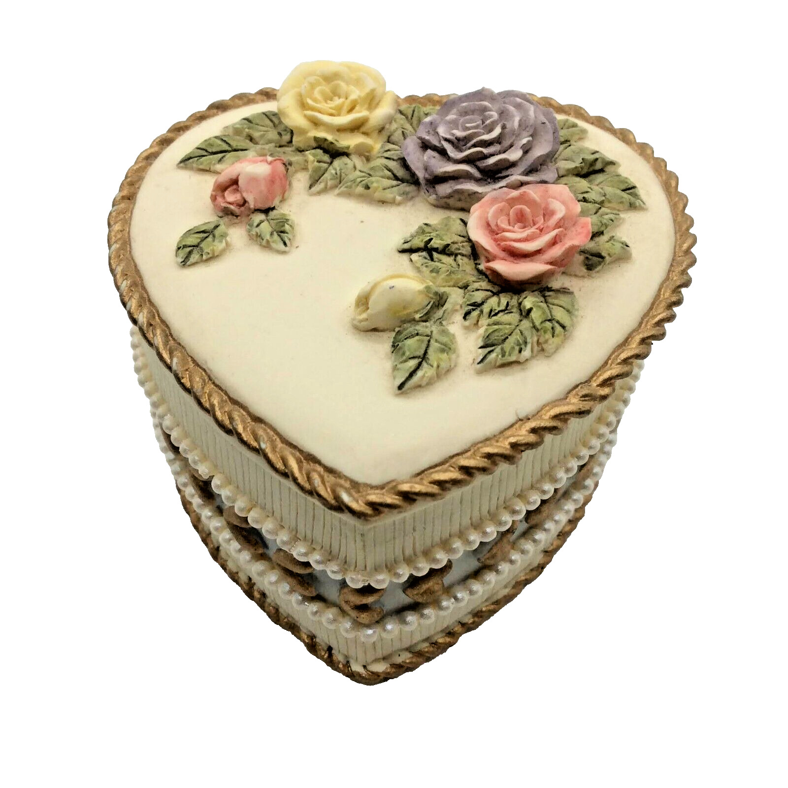 Vintage Floral Heart Shaped Trinket Box