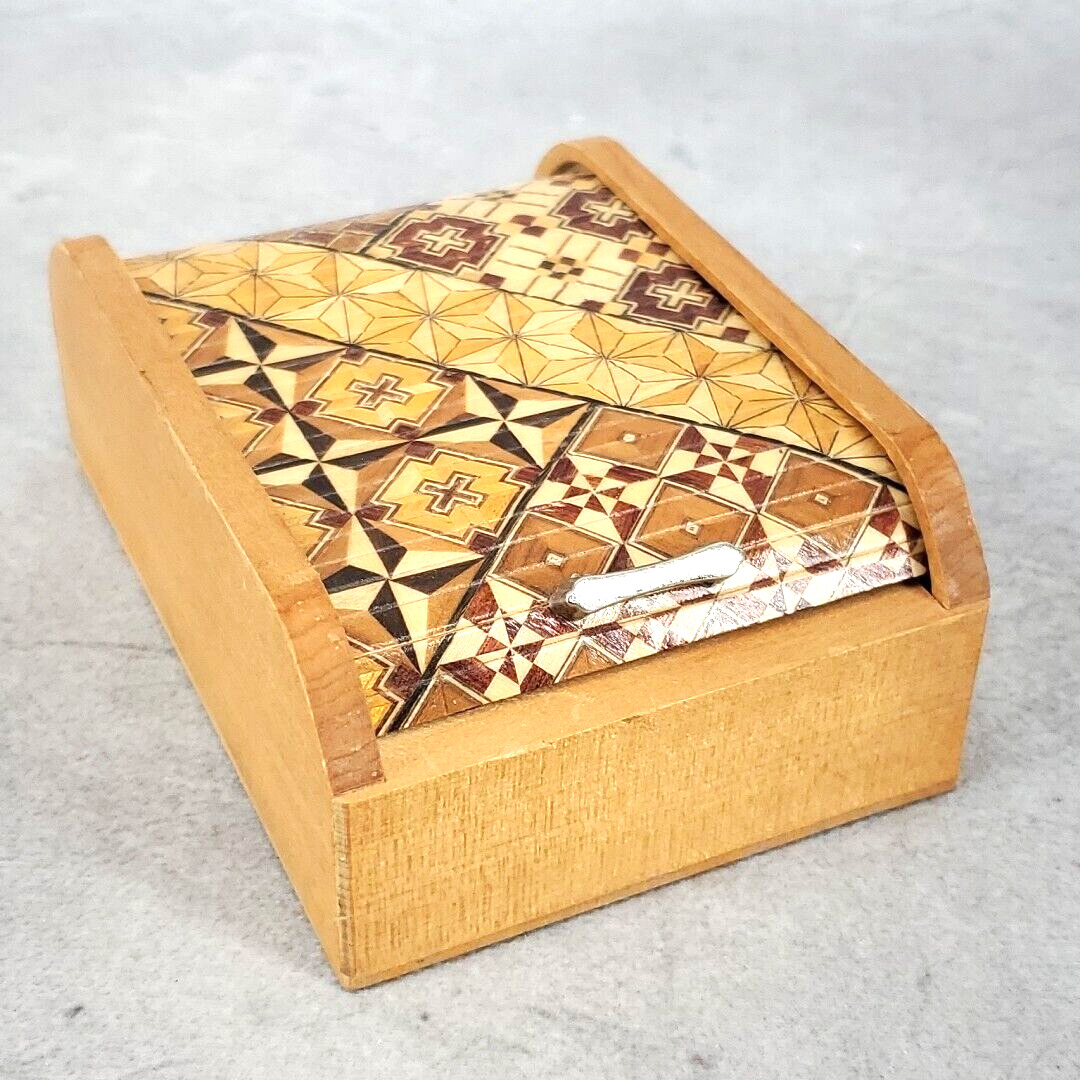 Japanese Old Traditional Crafts Wooden Sliding Lid Box Hakone Yosegi Zaiku