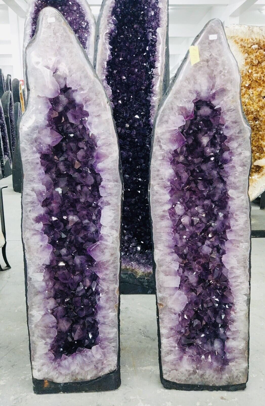 37” TALL Amethyst cathedrals Pair Big Natural Crystal Geodes SUPER QUALITY+++