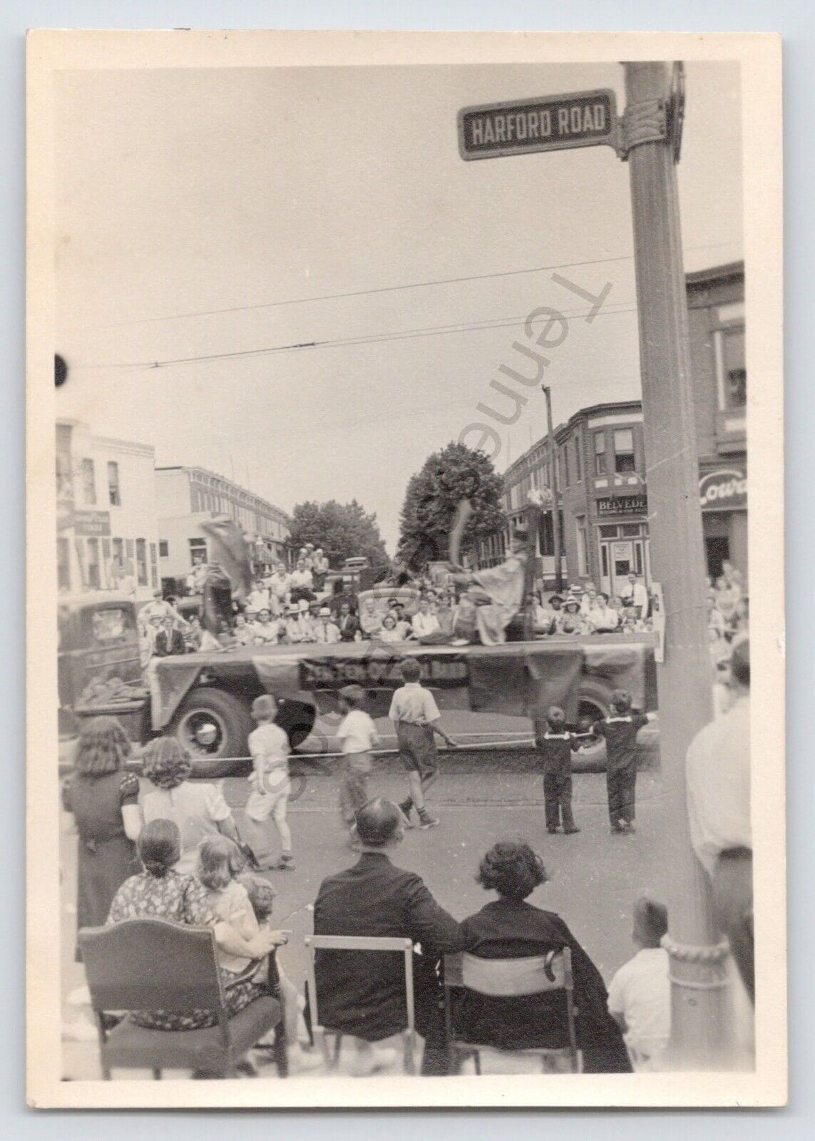 1939 Black & White Photo Shriner\'s Convention Parade Float Going By Baltimore Ma