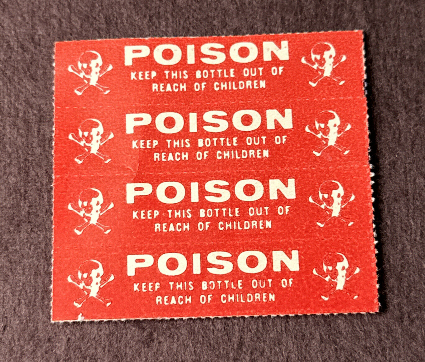 Extremely Rare Poison Lick-able Bottle Stamps Sheet Of Four Unused