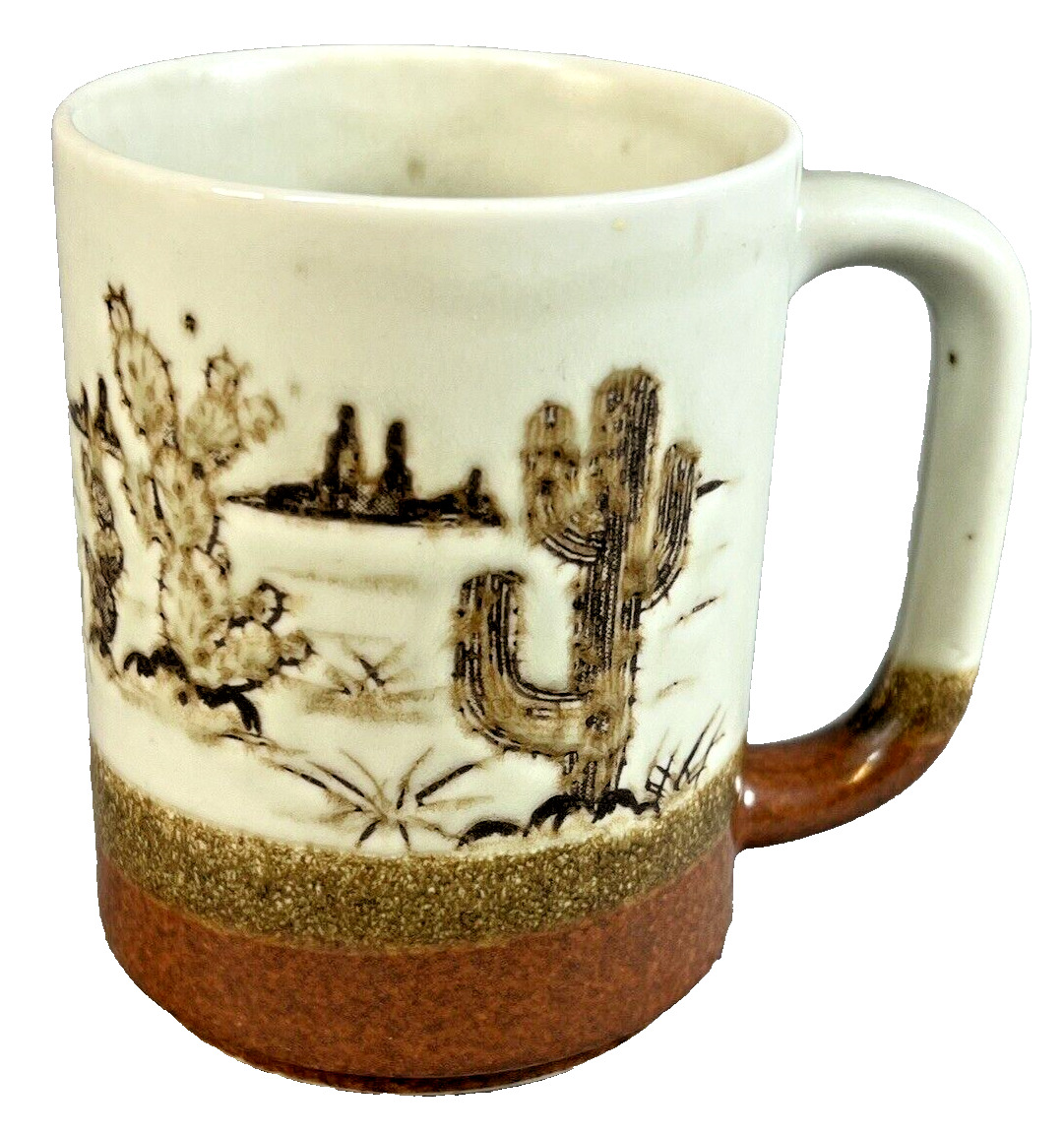 Vtg Otagiri Style Cactus Speckled Stoneware Mug - Southwestern Desert Saguaro