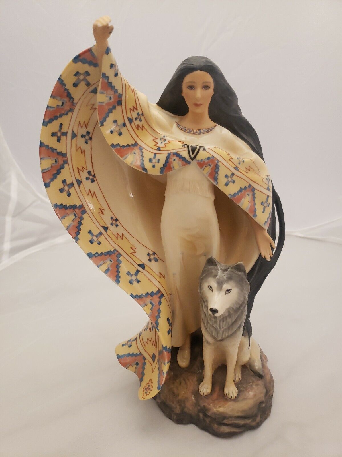 Franklin Mint - Jo anne Bird Dreamcatcher Native Girl & Wolf Porcelain Statue