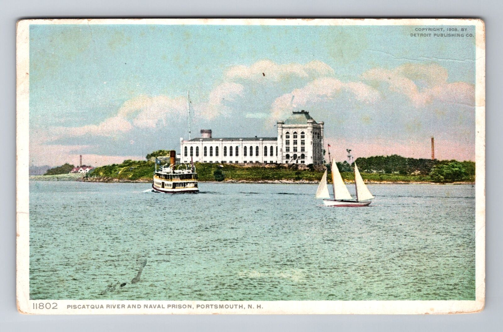 Portsmouth NH-New Hampshire, Naval Prison, Piscataqua River, Vintage Postcard