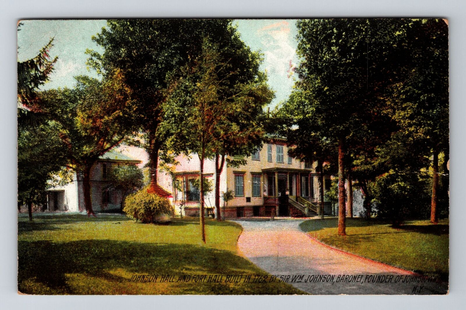 Johnstown NY-New York, Johnson Hall And Fort Hall, Antique Vintage Postcard