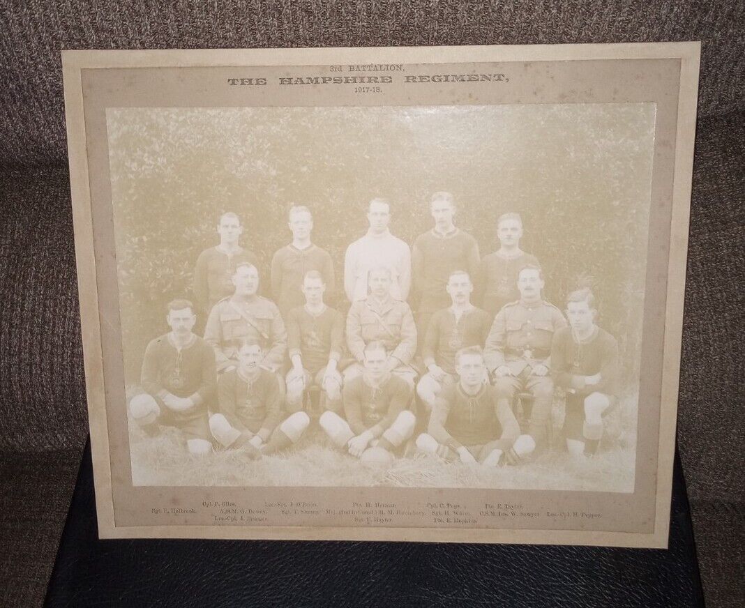 Rare 1917-18 Hampshire Regiment Soccer Rugby Team All Identified Cabinet Photo