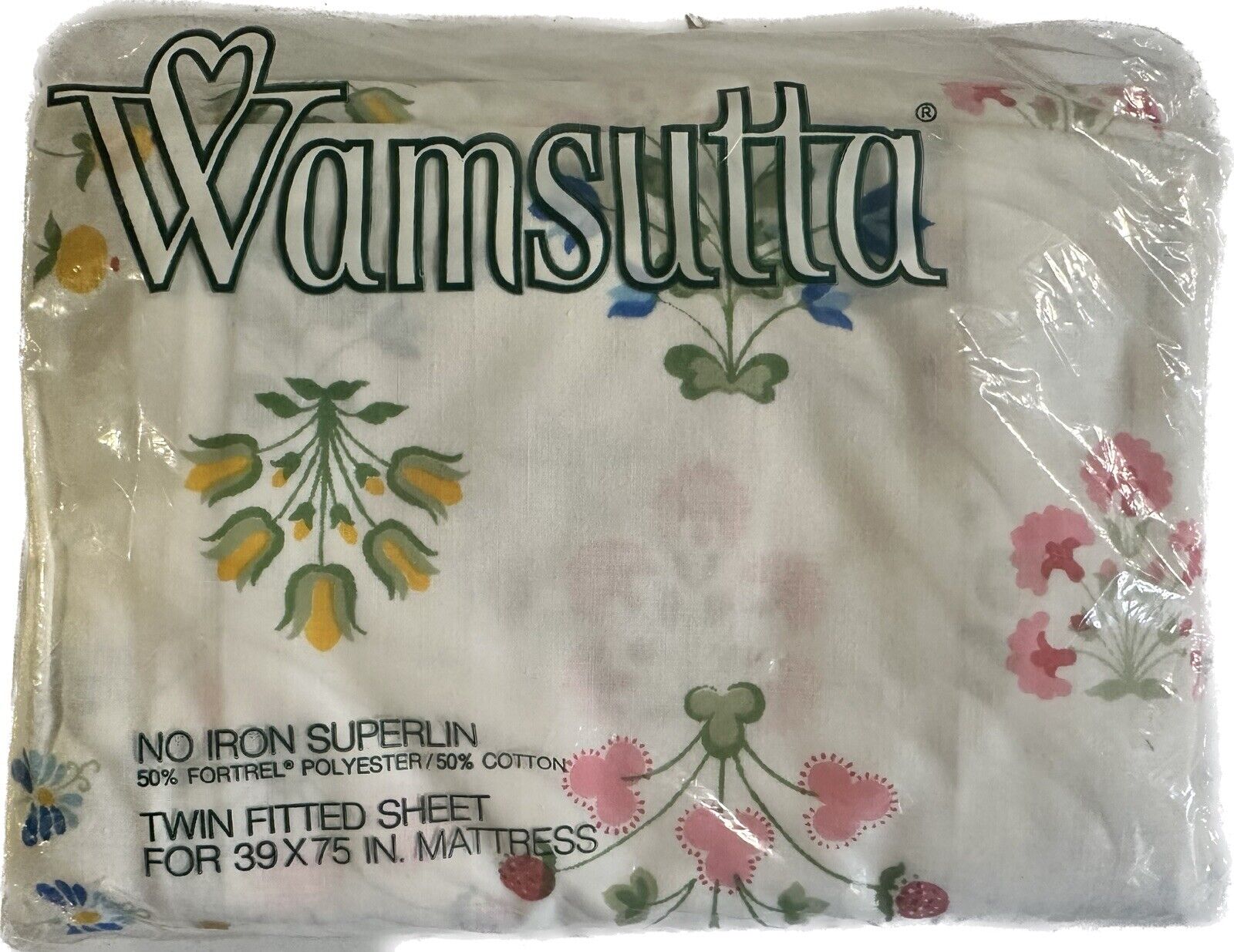 Vintage WAMSUTTA Superlin Twin Fitted Sheet Colonial Stencil Floral Cottagecore