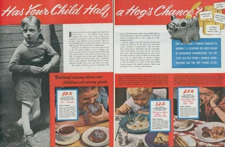 1944 Hot School Lunch Program Campaign Federal Complete Vintage Print Ad LHJ1