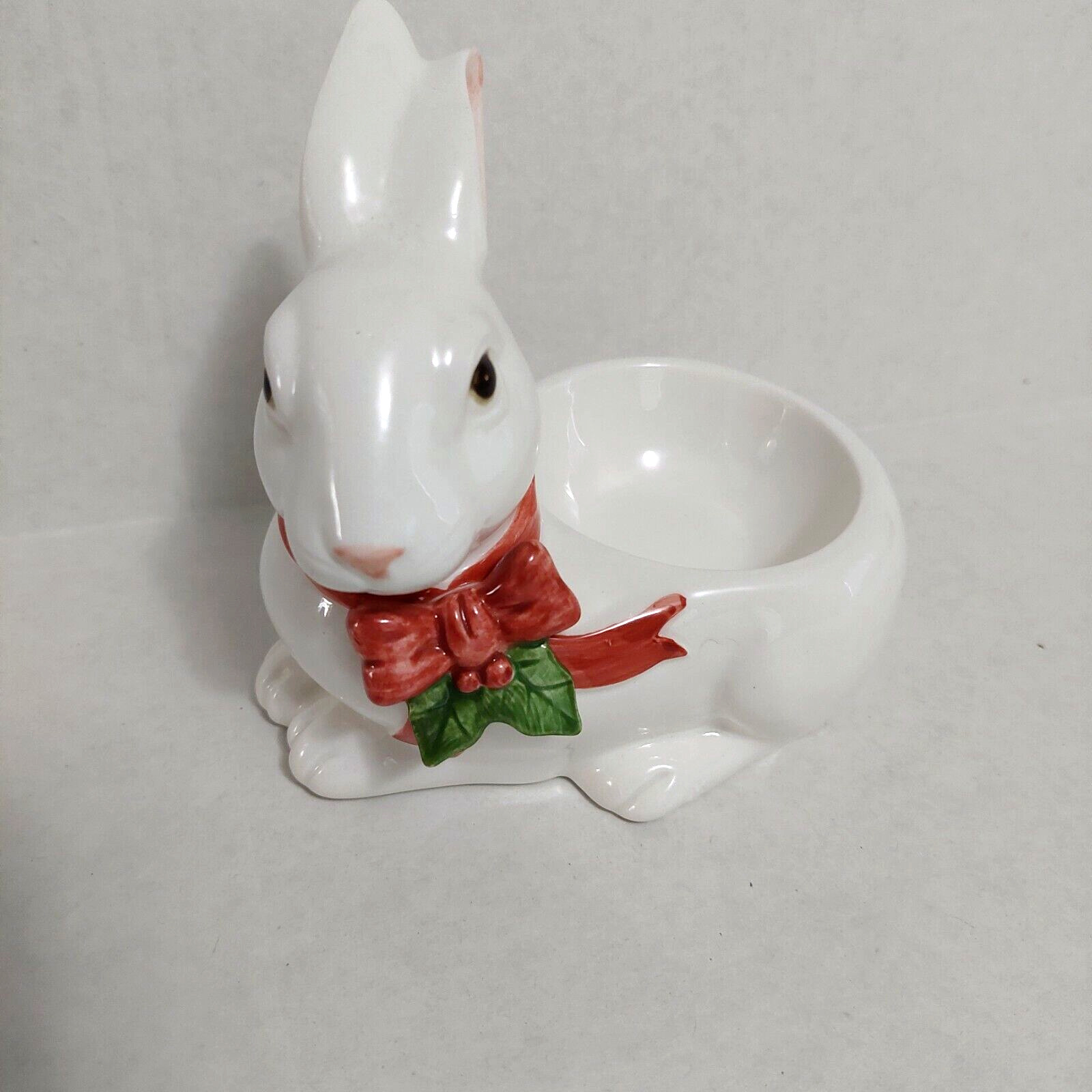 Vintage Fitz and Floyd 1984 Porcelain Rabbit Candy Dish Trinket Holder