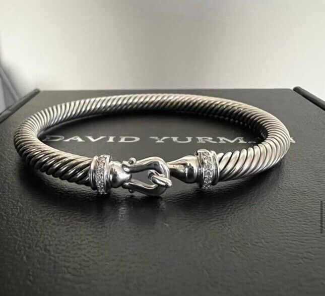 David Yurman 5mm Cable Buckle Bracelet Bezel & Diamonds Size Small 