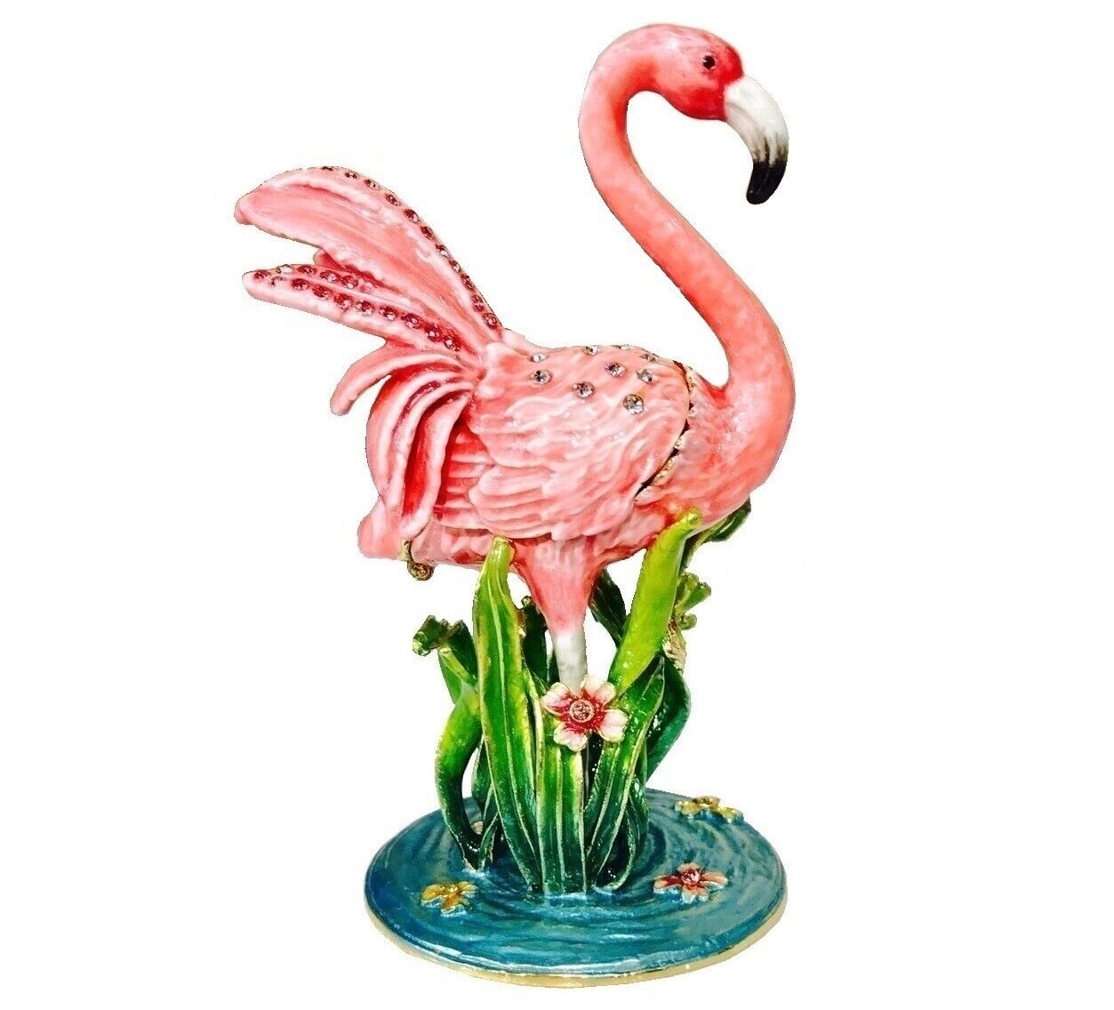 Kubla Craft Bejeweled Enameled Trinket Box: Flamingo Box, Item# 3045