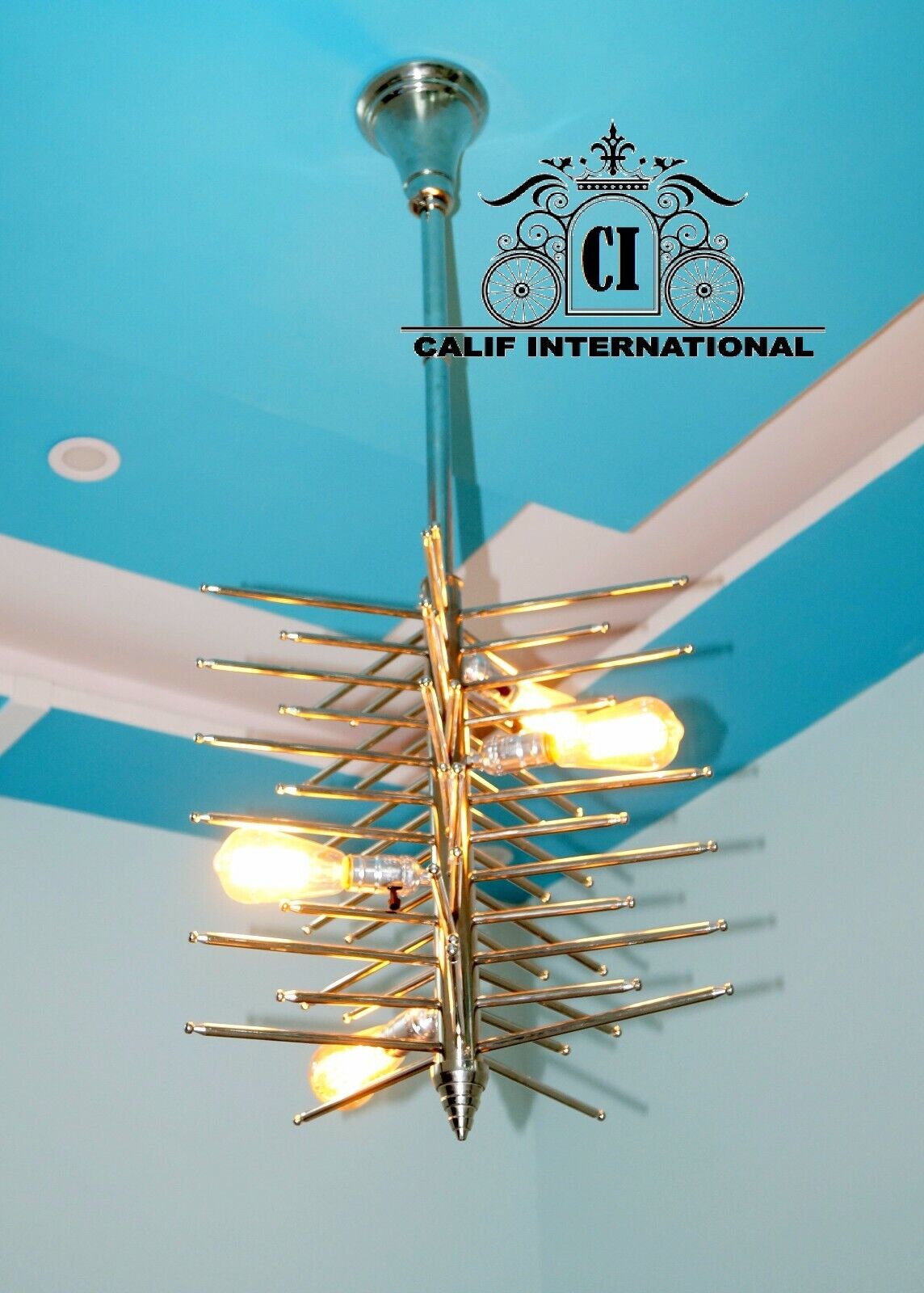Mid century chrome brass sputnik chandelier modern pendant lamp ceiling light
