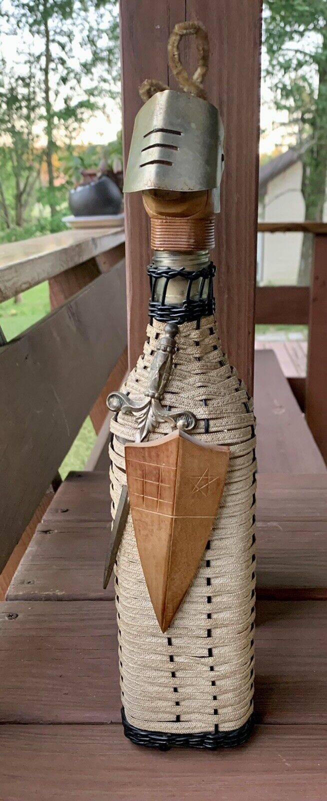 RARE Duquesne Martinique French Hand Woven Bottle Knight w/Sword & Shield 14”